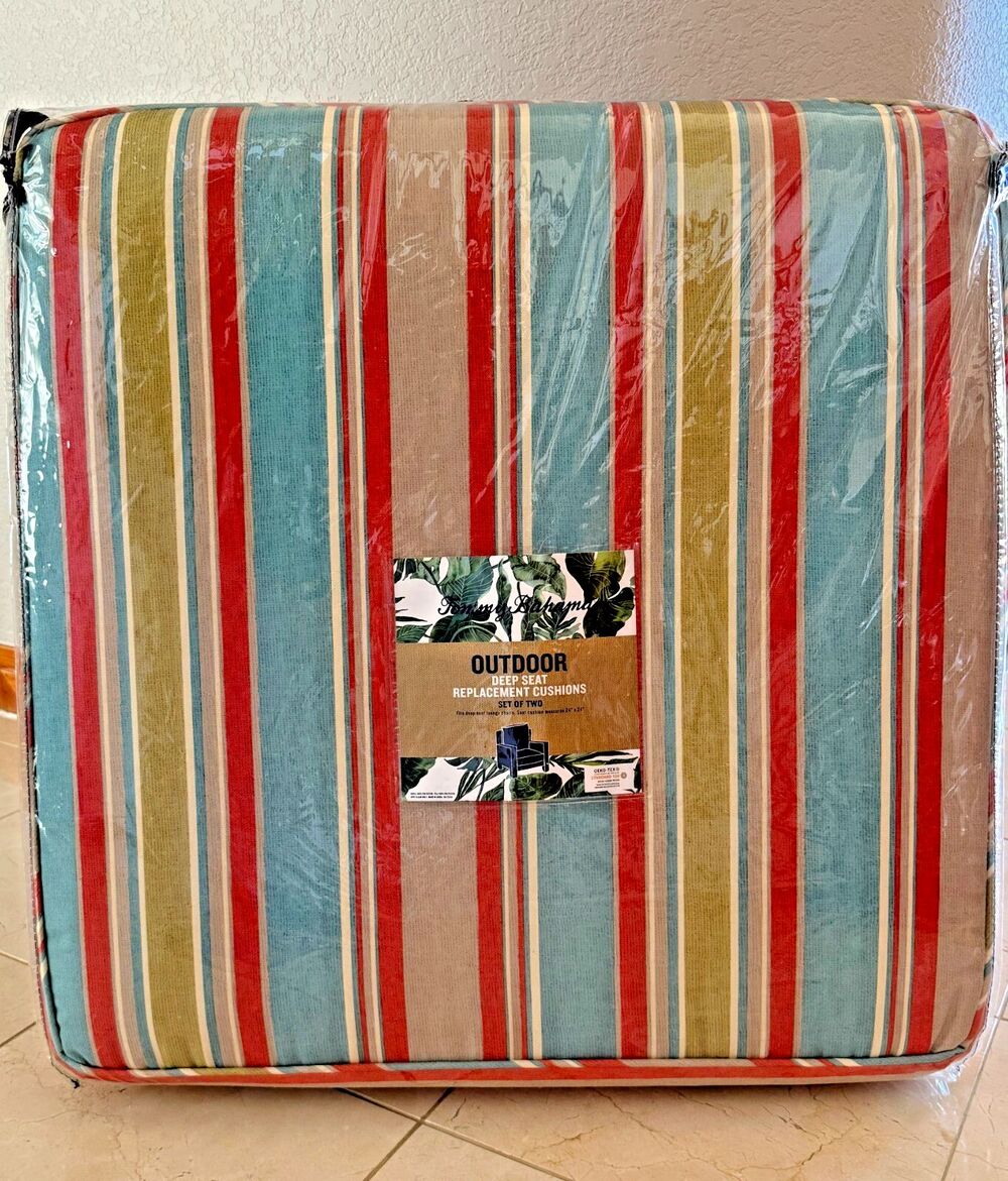 TOMMY Bahama® Outdoor Deep Seat Cushions Stripes in Orange, Aqua, Tan, White NEW